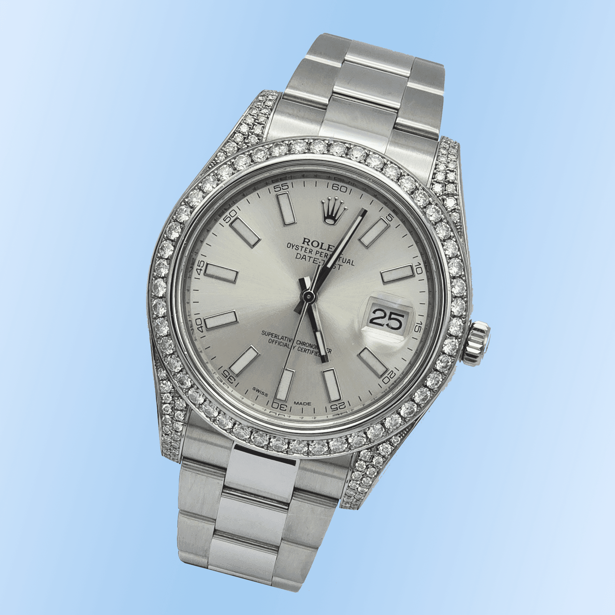 Datejust II 41mm Ref. 116300 with beautifully set diamond bezel and lugs. Eyecandy! – 2