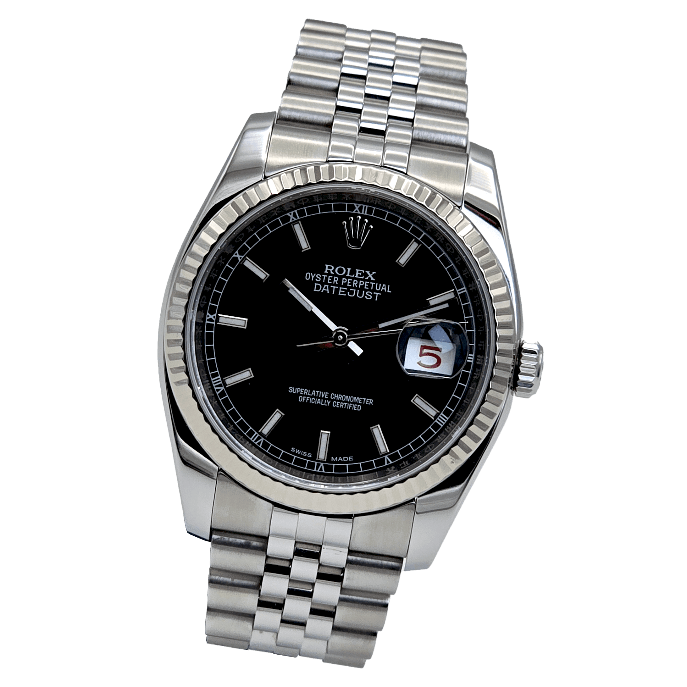 Rolex Datejust 36 Ref. 116234 Black dial with Roulette Datewheel on Super Jubilee bracelet