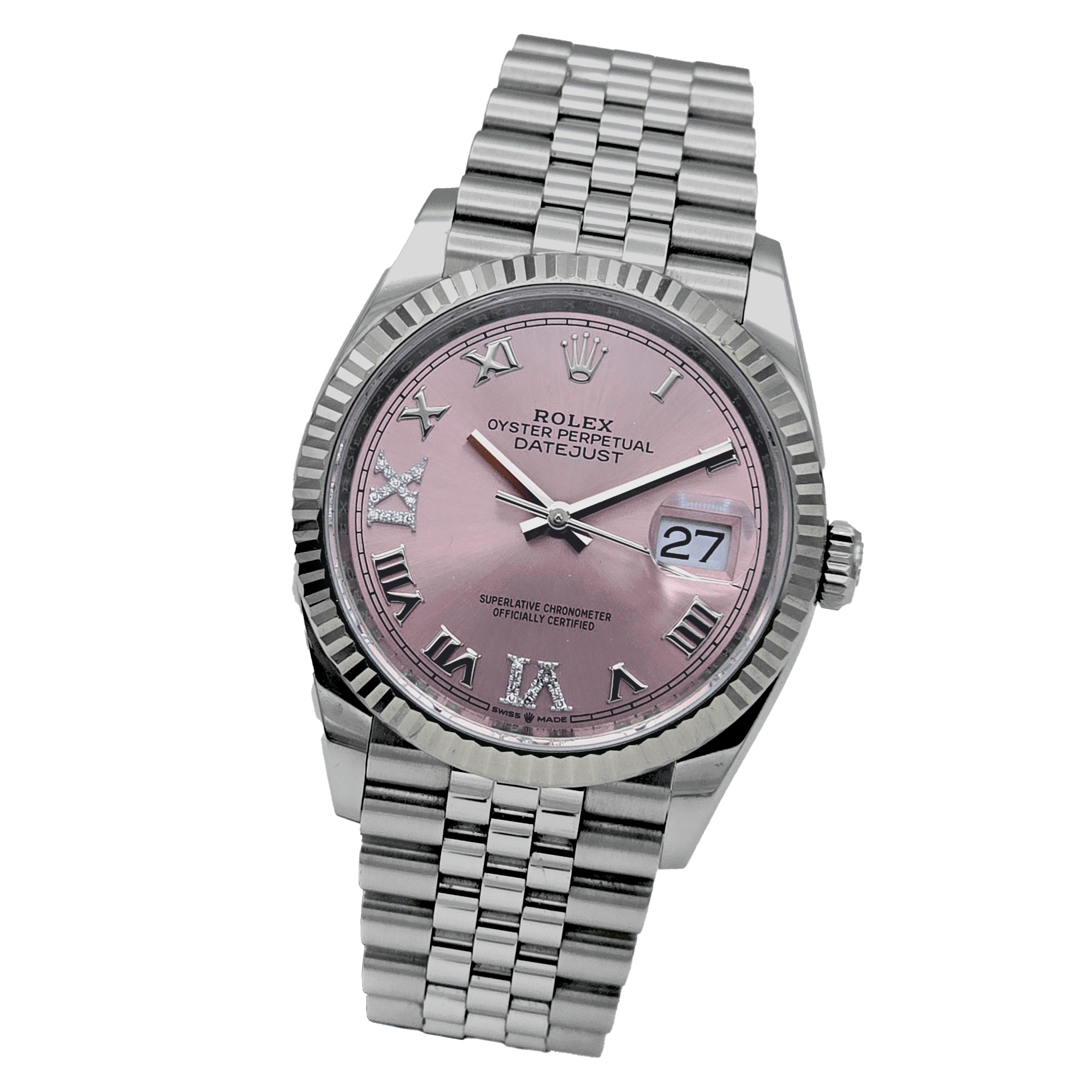 Rolex Datejust 36 Ref. 126234 with rare Pink Roman Diamond VI & IX dial