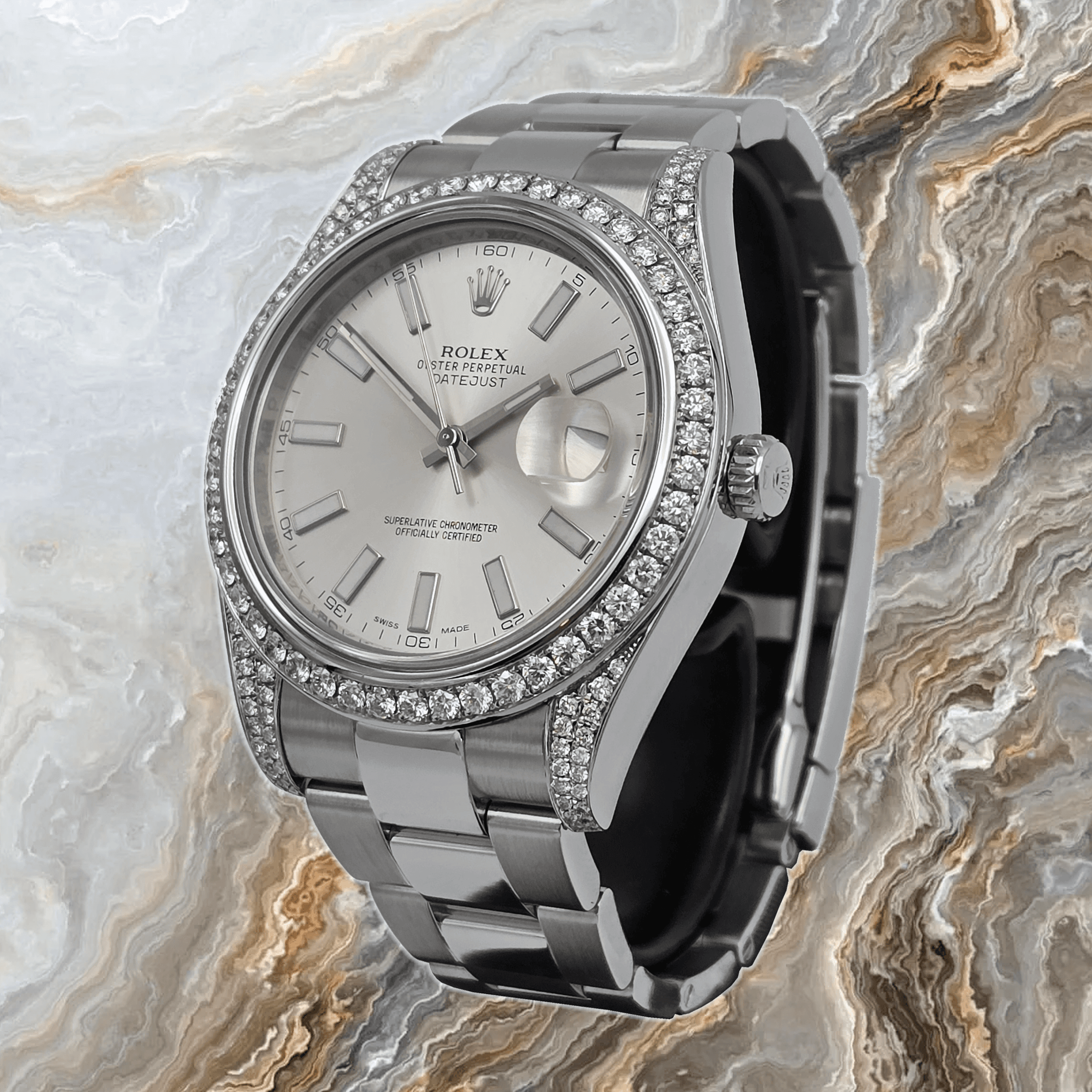 Datejust II 41mm Ref. 116300 with beautifully set diamond bezel and lugs. Eyecandy! – 3